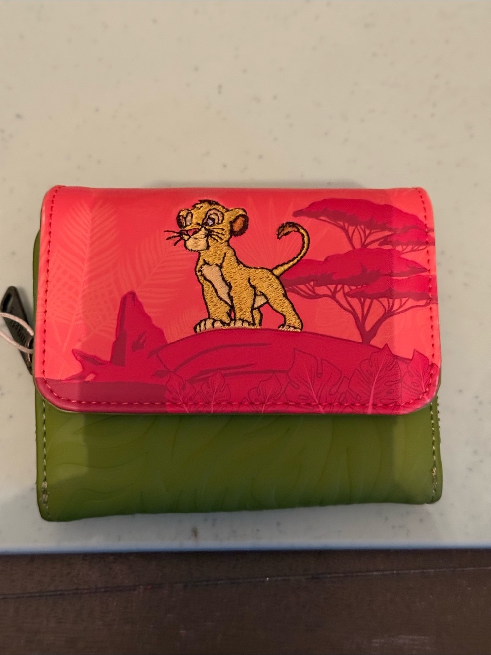 Loungefly Pink and Green Simba Compact Wallet